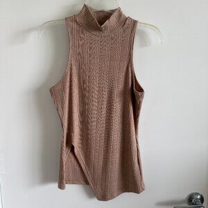 SHEIN Ribbed High Neck Sleeveless Top Taupe Size L